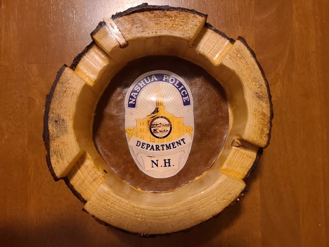 Custom cigar ashtray with NH Police Badge Image