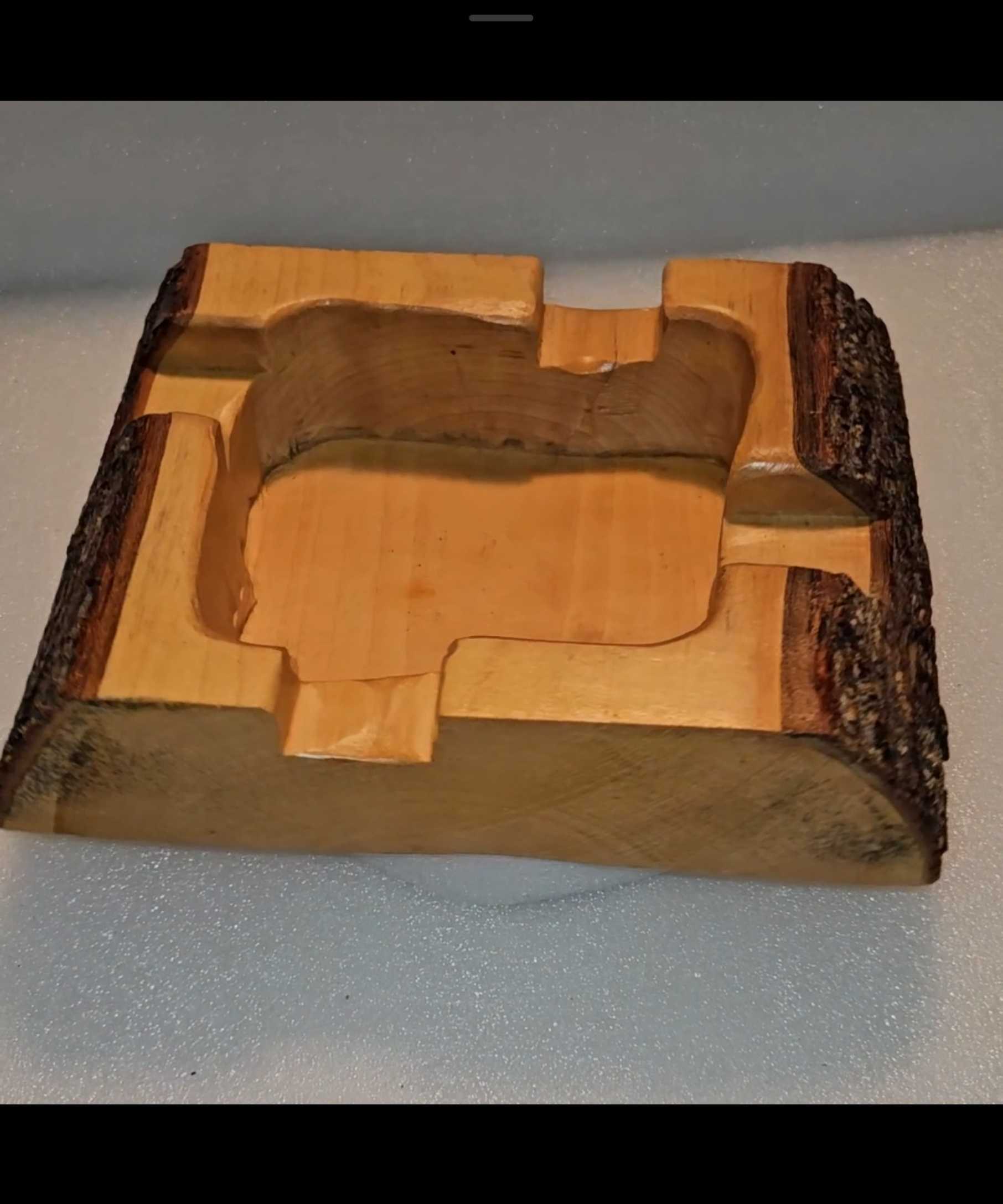 Solid Wood White Oak With Bark Cigar Ashtray