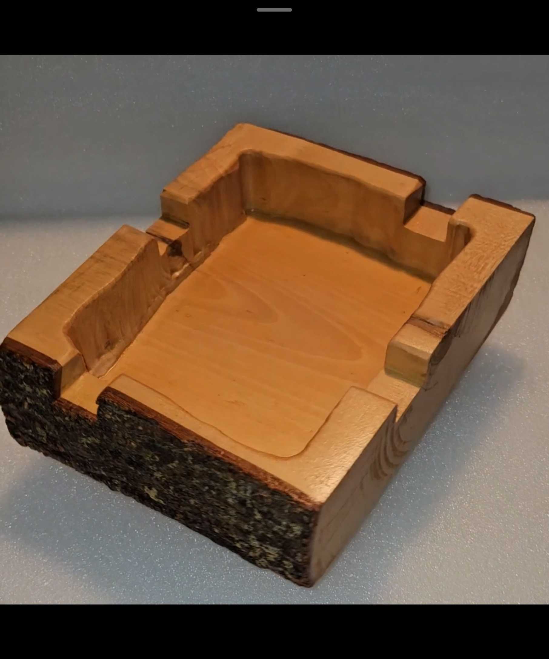 Handmade White Oak With Bark Cigar Ashtray